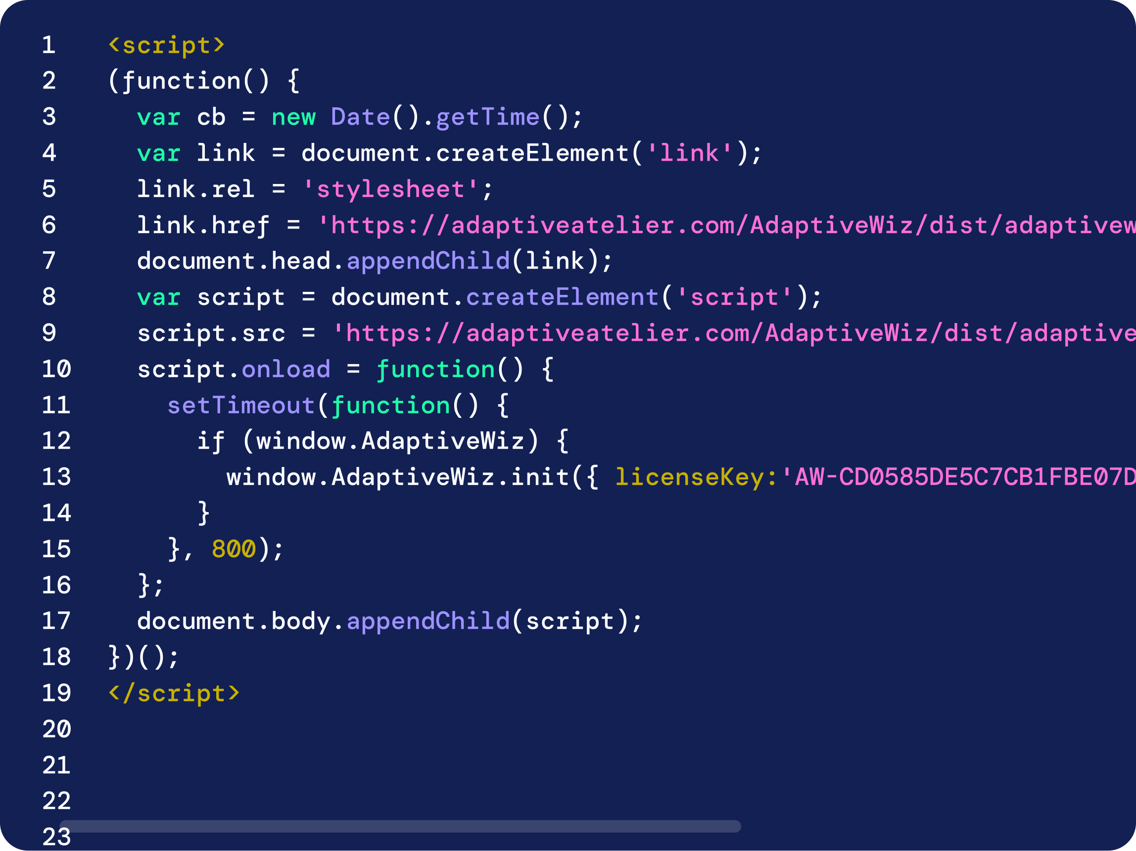 Code integration snippet